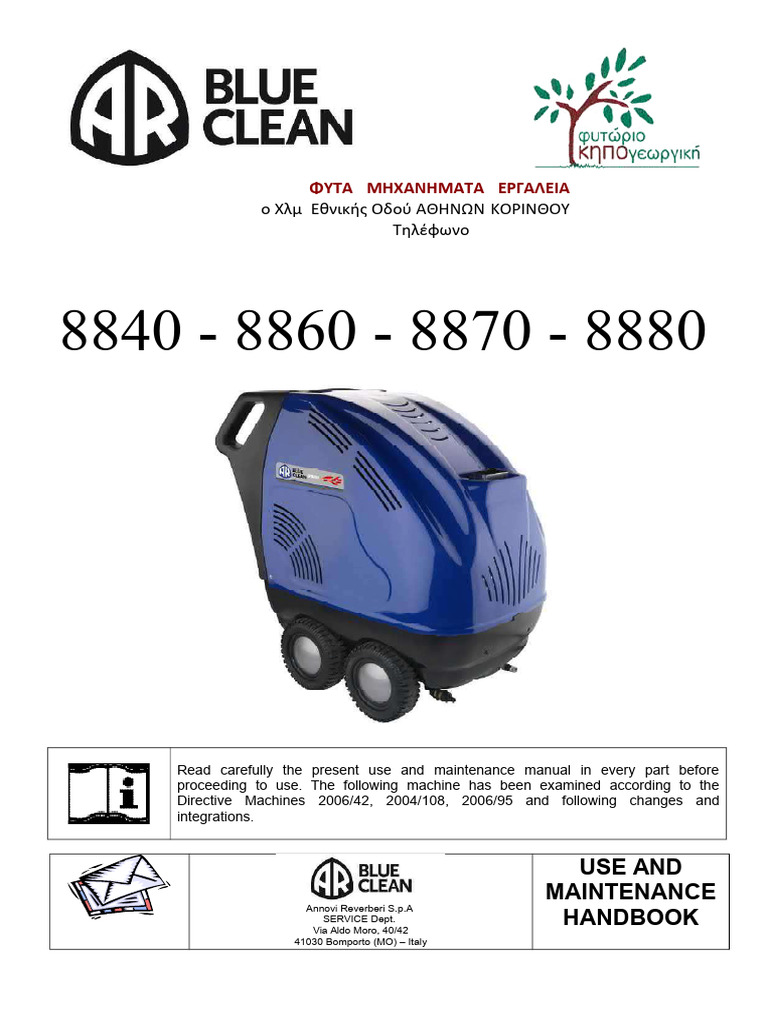 AR Blue Clean 8840-8880 Manual Guide | PDF | Pump | Valve