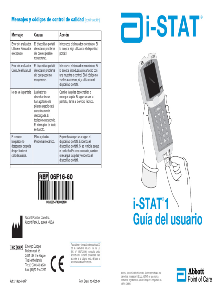 Guía de usuario i-STAT: Errores y soluciones | PDF | Papel | Cartucho ...