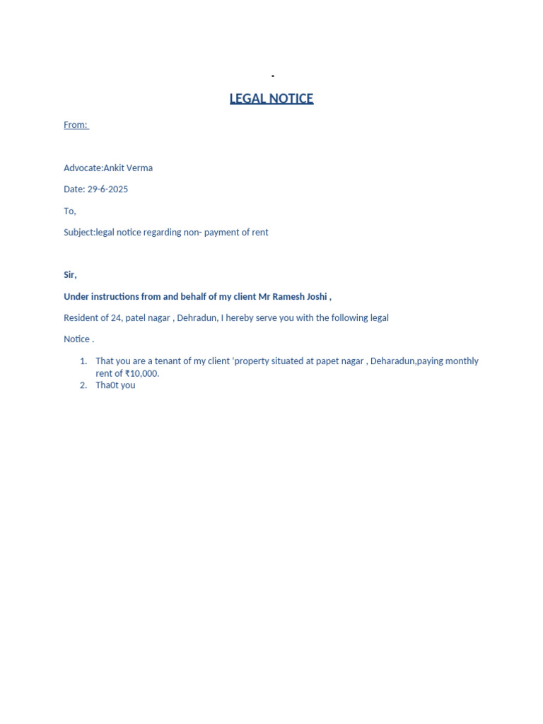 Legal Notice for Rent Non-Payment | PDF