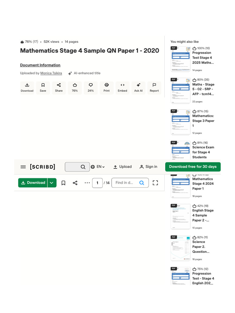 Mathematics Stage 4 Sample Paper 2020 | PDF | Scribd