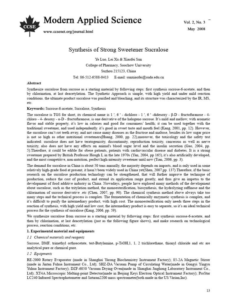 Synthesis Method for Sucralose Production | PDF | Sugar Substitute ...