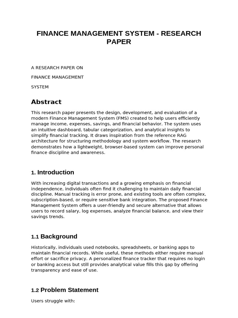 Detailed Finance Management Research Paper | PDF | Usability | System