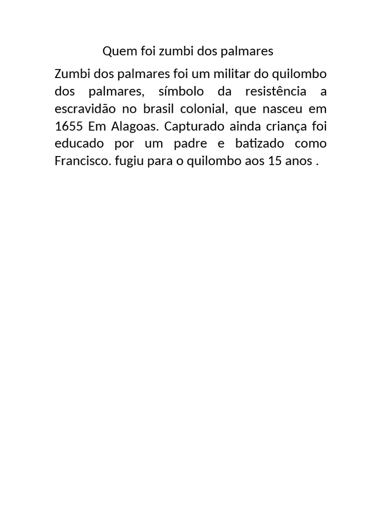 Zumbi dos Palmares: Símbolo da Resistência | PDF