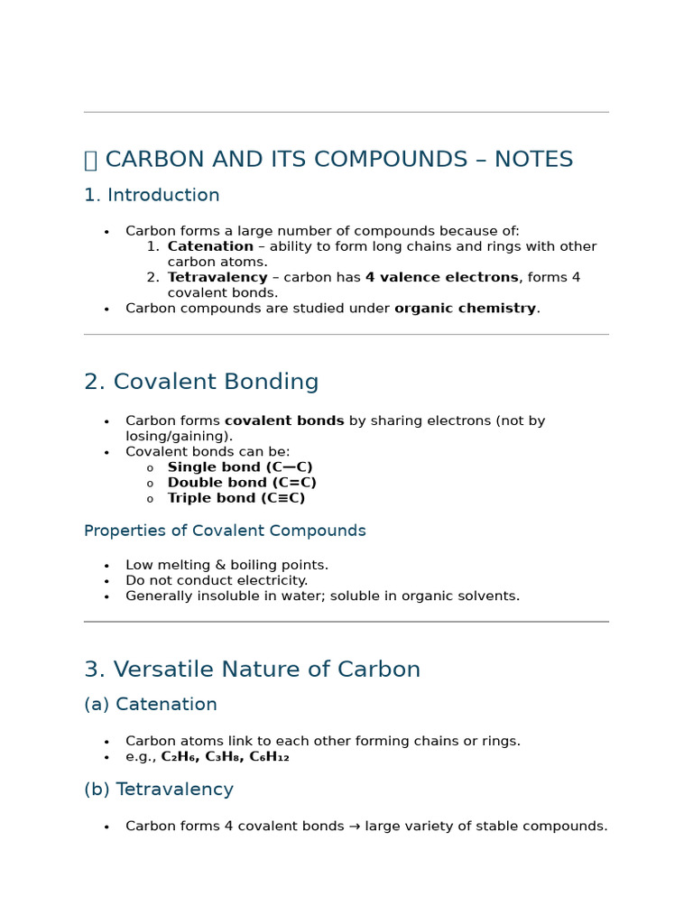 carbon and it's compounds notes | PDF | Alkene | Ethanol