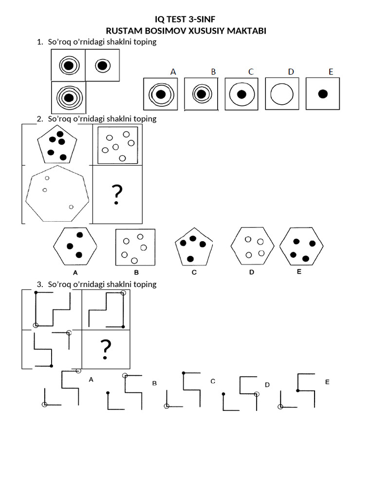 IQ Test 3-Sinf | PDF