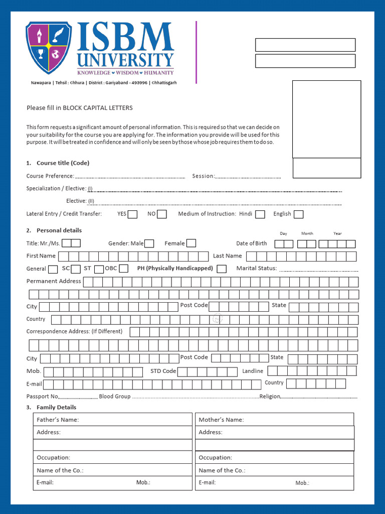 Isbm University Admission Form.09e0cd11d7f42f0eb301 | PDF