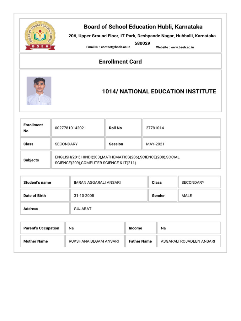 Enrollment Card | PDF