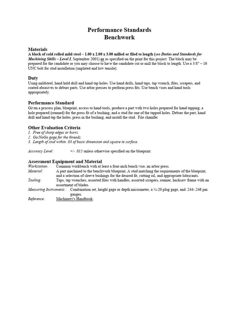 Benchwork and Layout Performance Standards | PDF | Metalworking ...