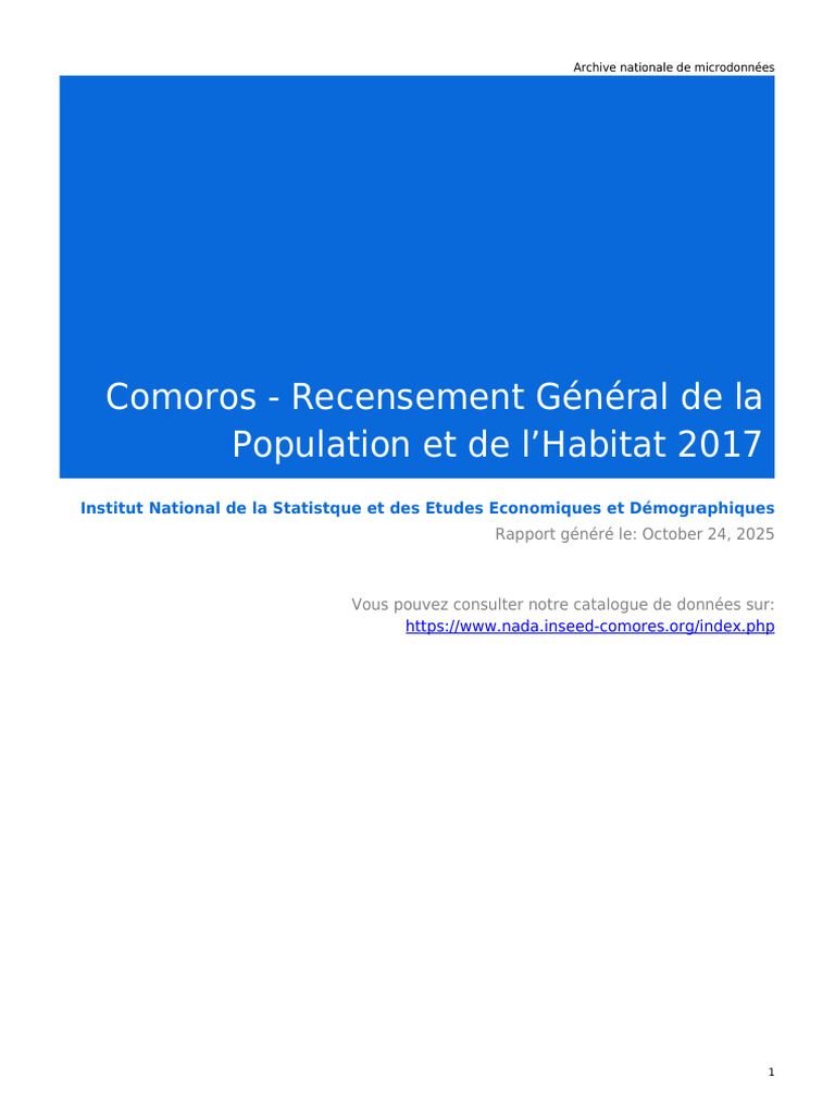 Recensement 2017 des Comores: Données clés | PDF