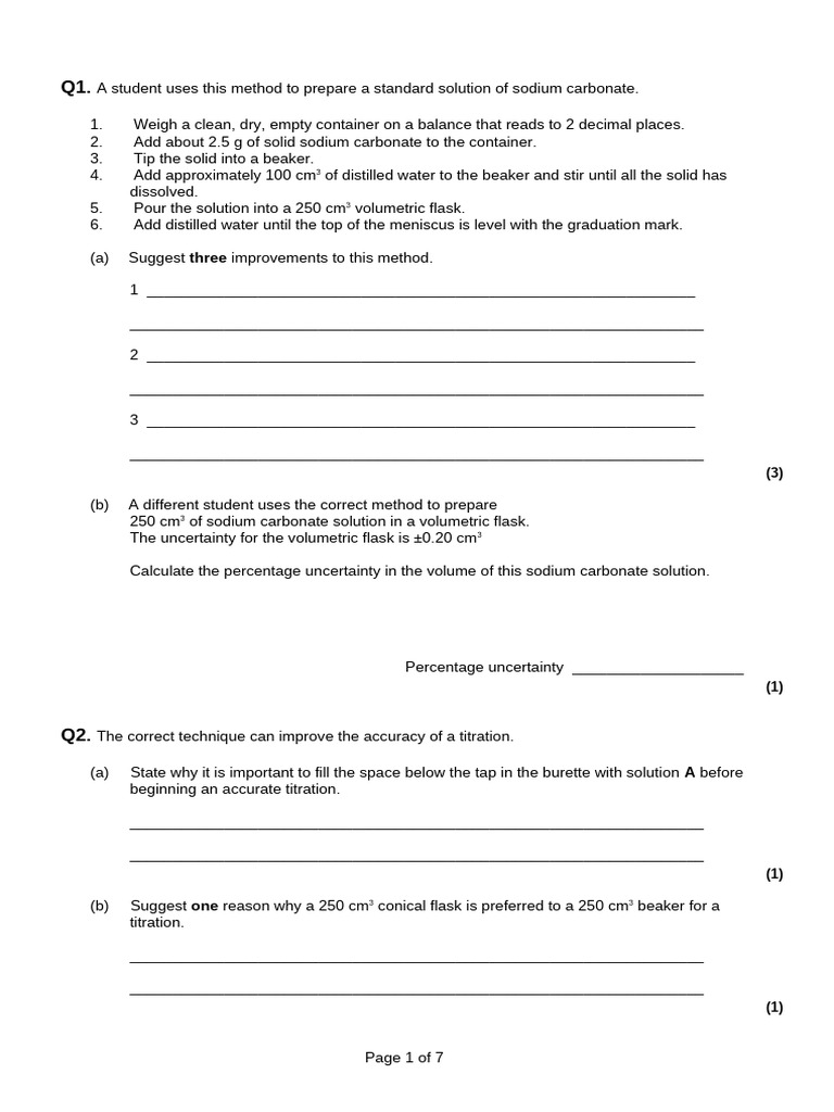 1.2 DIRT Improving Accuracy EXAM Qs | PDF | Titration | Chemistry