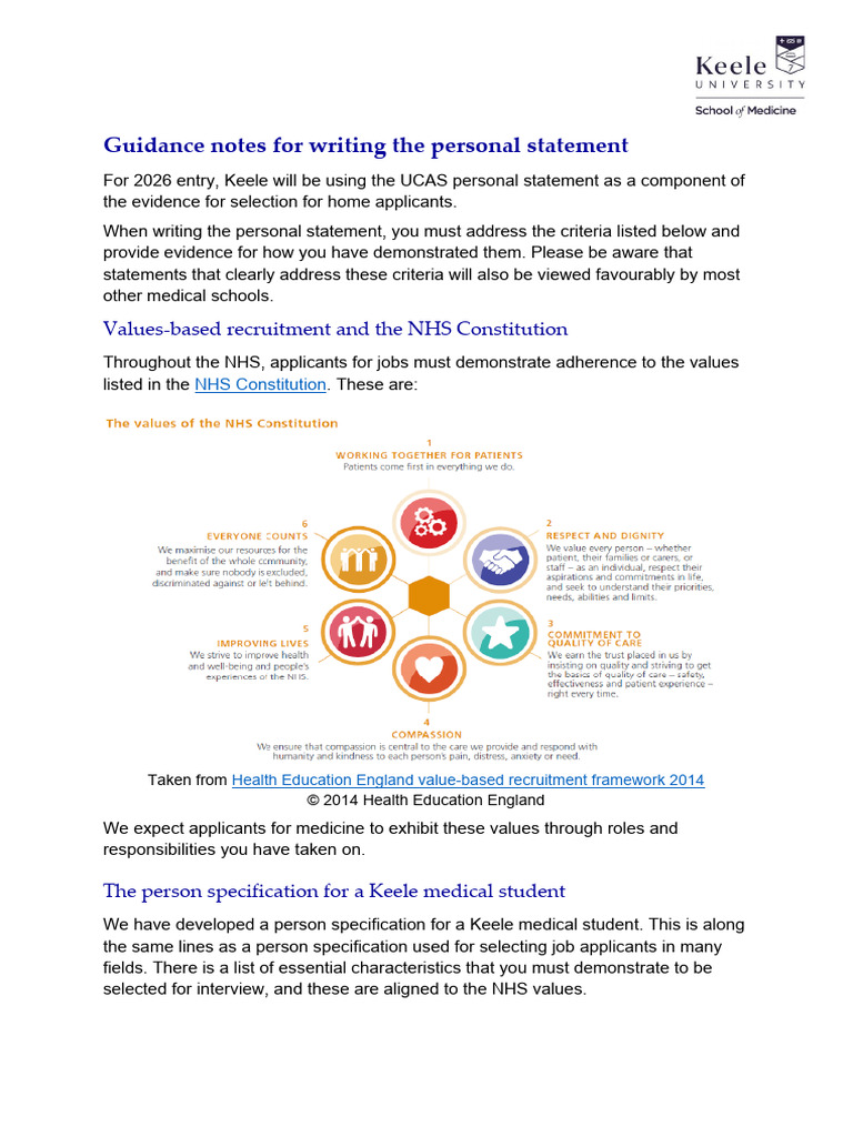 Keele Medical Personal Statement Guide | PDF | Medical School | Knowledge