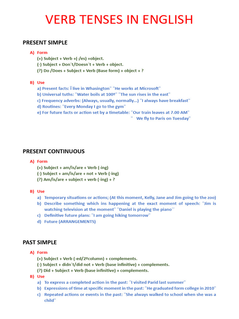 Verb Tenses in English - Leire Muñiz 1ºbach-C | PDF | Verb | Semantic Units