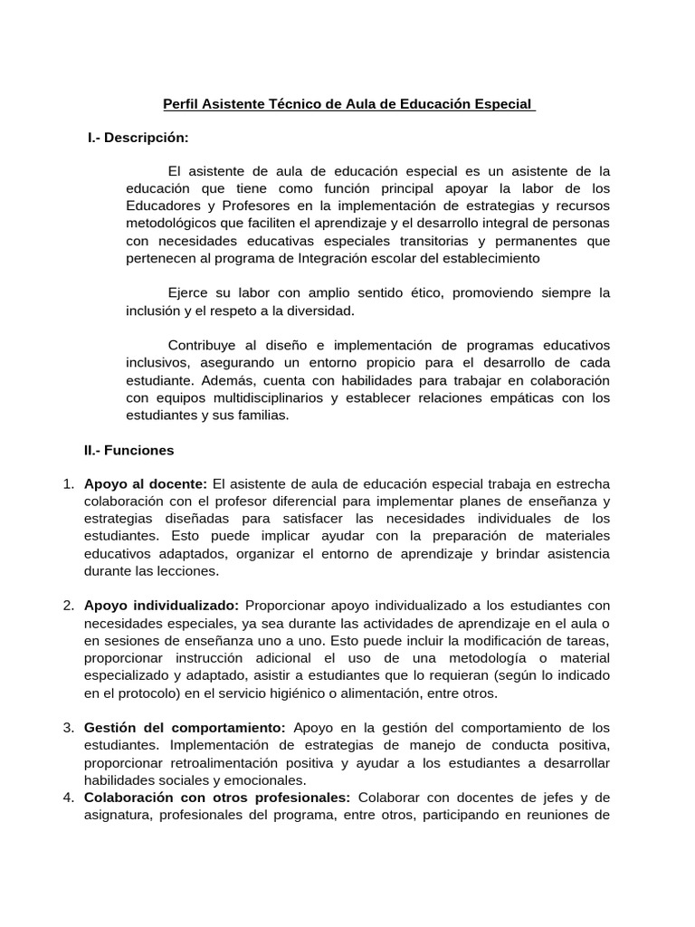Funciones del Asistente Técnico en Educación Especial | PDF | Maestros ...