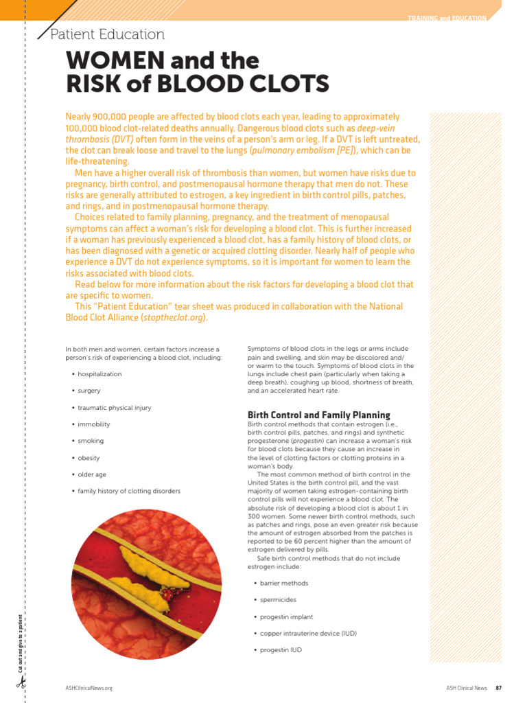 Women and The Risk of Blood Clots - Patient-Ed | PDF | Hormone ...