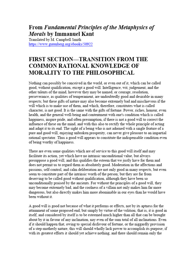 Kant on the Value of Good Will | PDF | Rationality | Reason