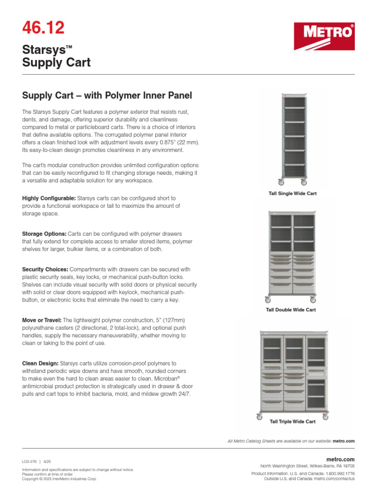 Starsys Supply Cart With Polymer Inner Panel - SPEC SHEET - 46.12 | PDF ...