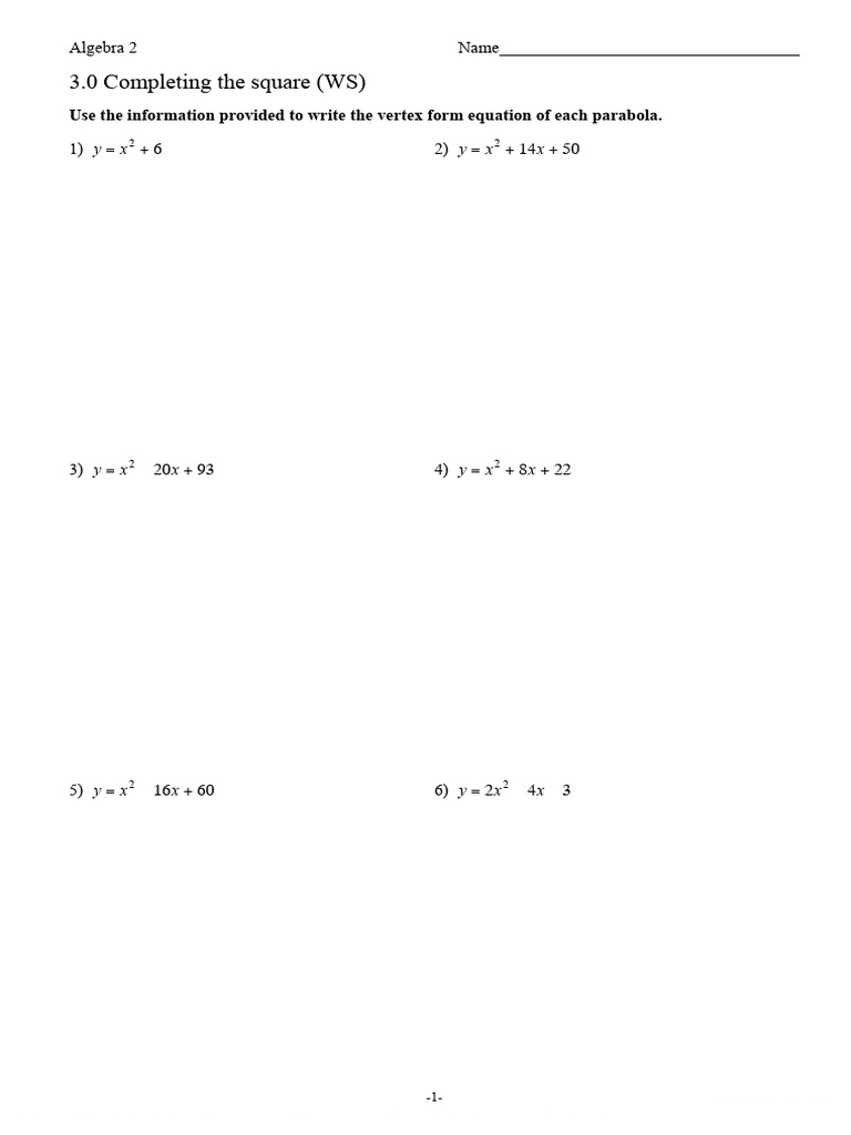 Completing The Square (WS) | PDF