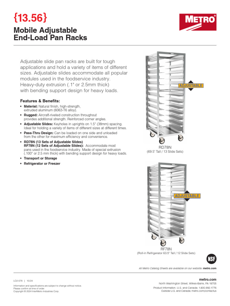 Adjustable Slide Aluminum Pan Racks_SPEC SHEET_13.56 | PDF | Extrusion ...