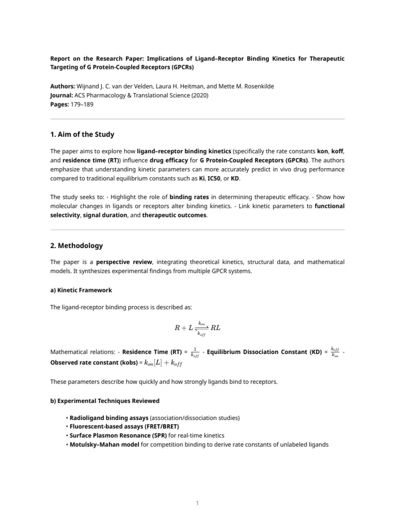 GPCR Binding Kinetics Report | PDF | Ligand (Biochemistry) | Receptor ...