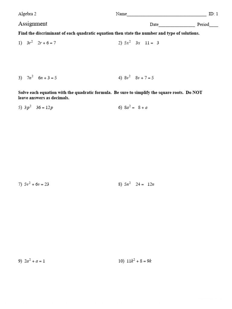 Unit 3.4 Quad Formula and Discrim | PDF | Quadratic Equation | Discrete ...