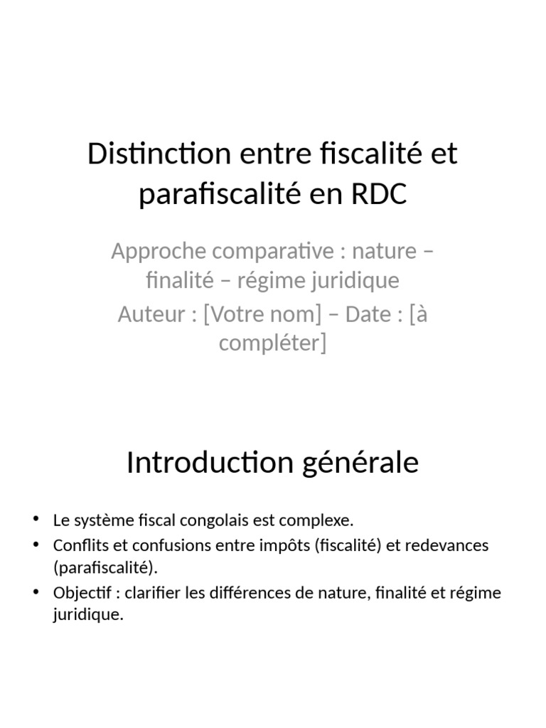 Fiscalité vs Parafiscalité en RDC : Clés de Distinction | PDF | Impôts ...