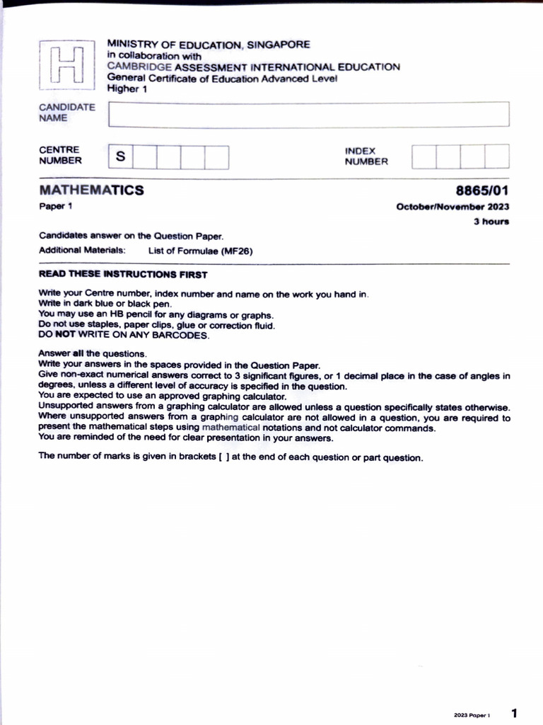 H1 Maths TYS 2023 | PDF