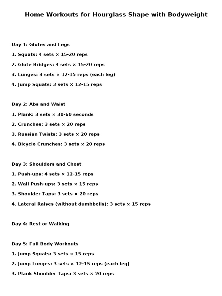 Home Workouts For Hourglass Shape With Bodyweight | PDF