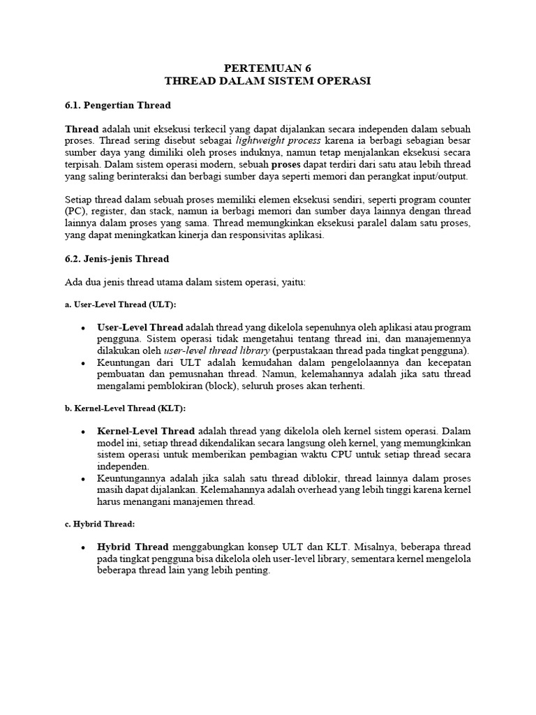Pengertian dan Jenis Thread dalam OS | PDF