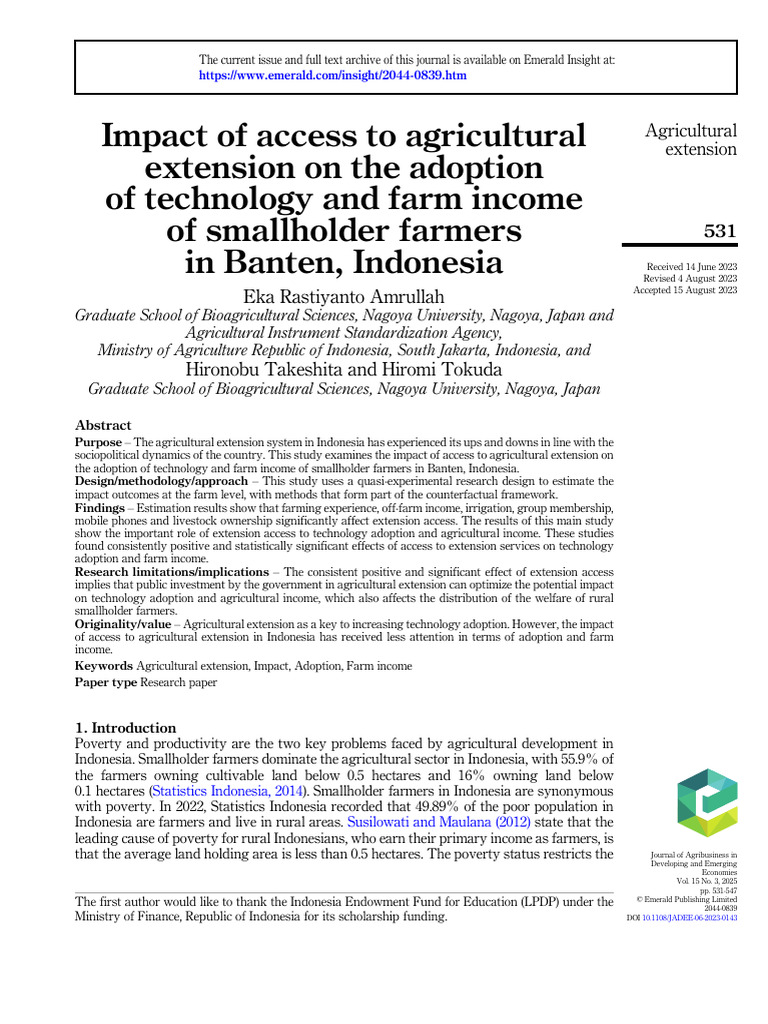 Impact of Agricultural Extension on Farmers | PDF | Multicollinearity ...