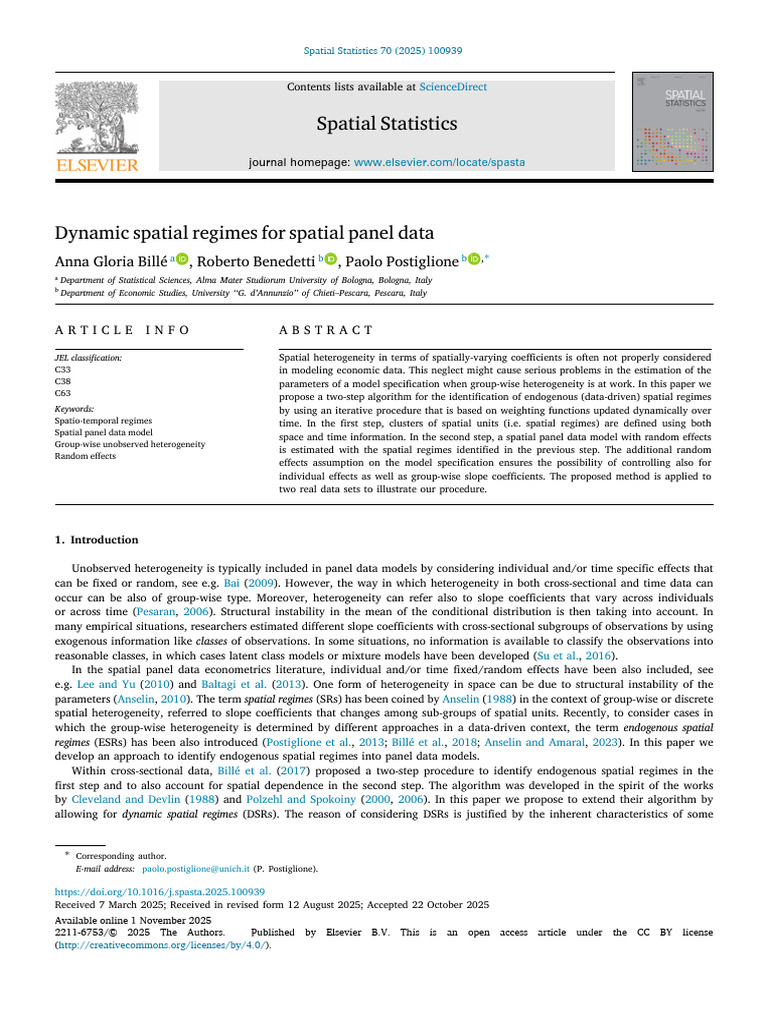 Dynamic Spatial Regimes in Panel Data | PDF | Applied Mathematics ...