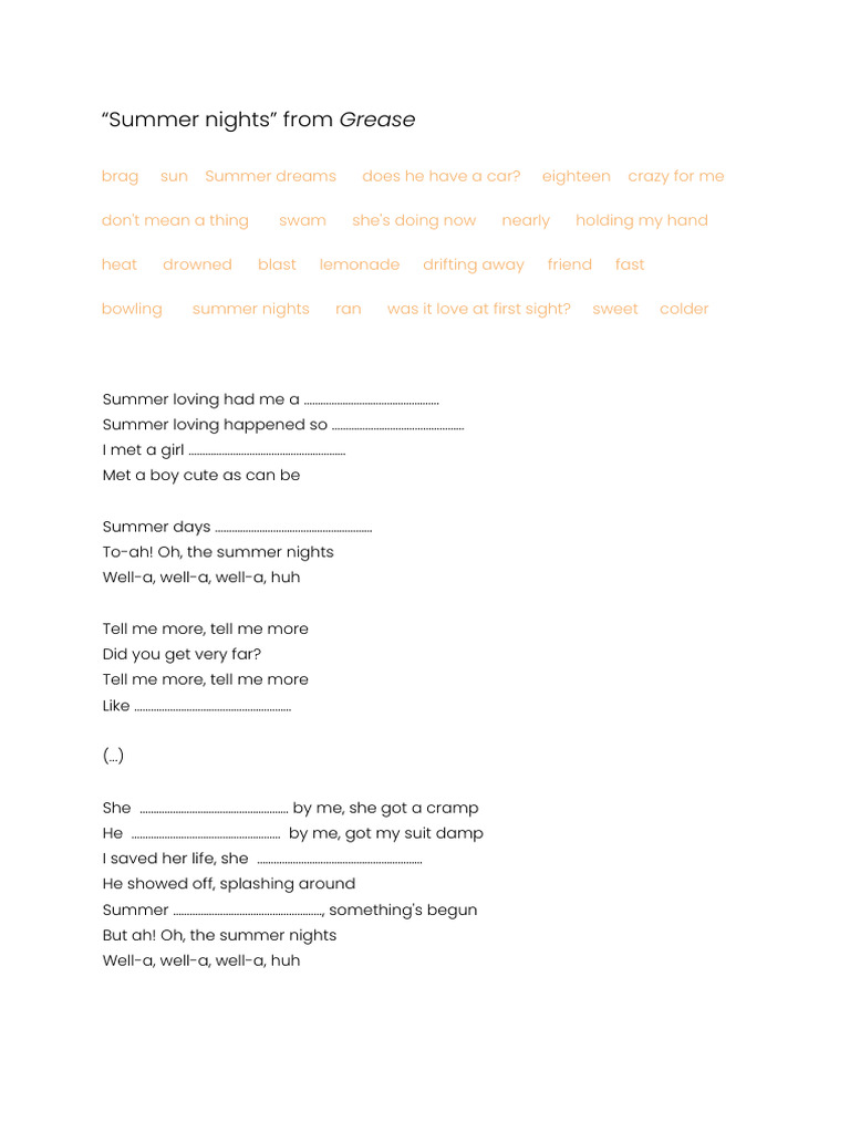 Summer Nights, Grease | PDF