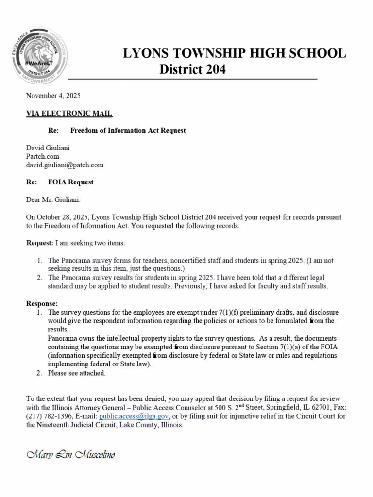 Lyons Township FOIA Request Response | PDF | Freedom Of Information Act ...
