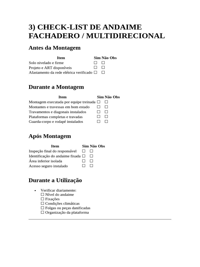 Check-list de Andaime Multidirecional | PDF