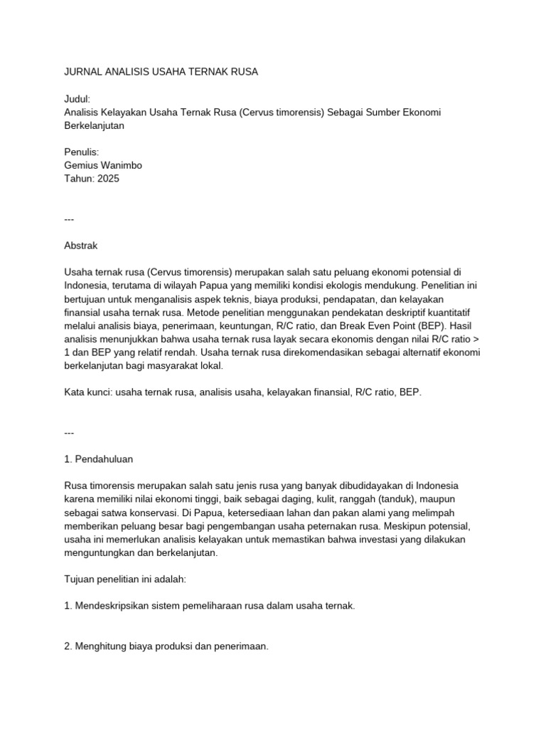 Jurnal Analisis Usaha Ternak Rusa | PDF