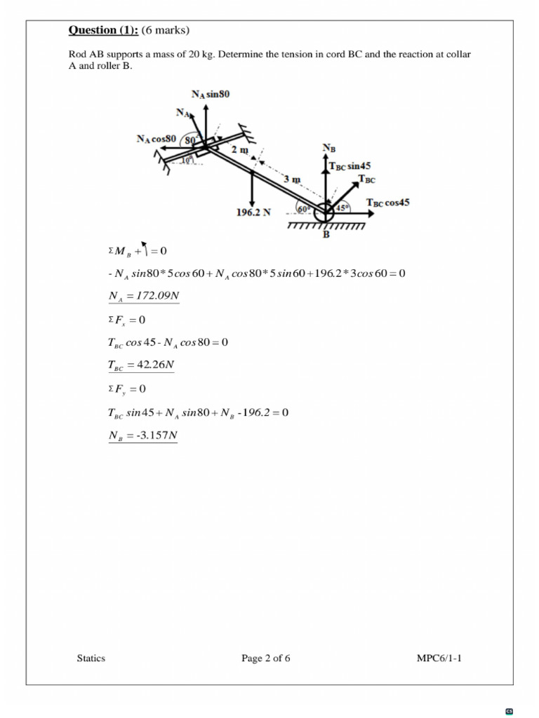 Final Statics 2018-2019 - Model Answer | PDF