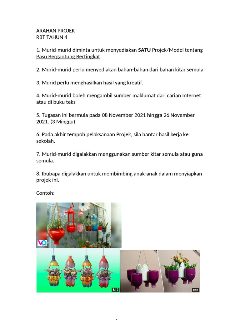 Arahan Projek RBT Tahun 4,5,6 | PDF