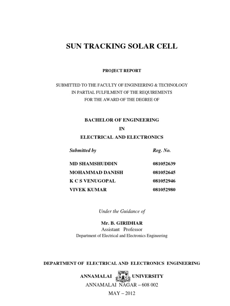 Solar Tracking System Project Report | PDF | Electronics | Electrical ...