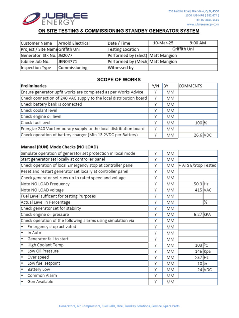 Generator Commissioning Report - Griffith Uni | PDF | Alternating ...