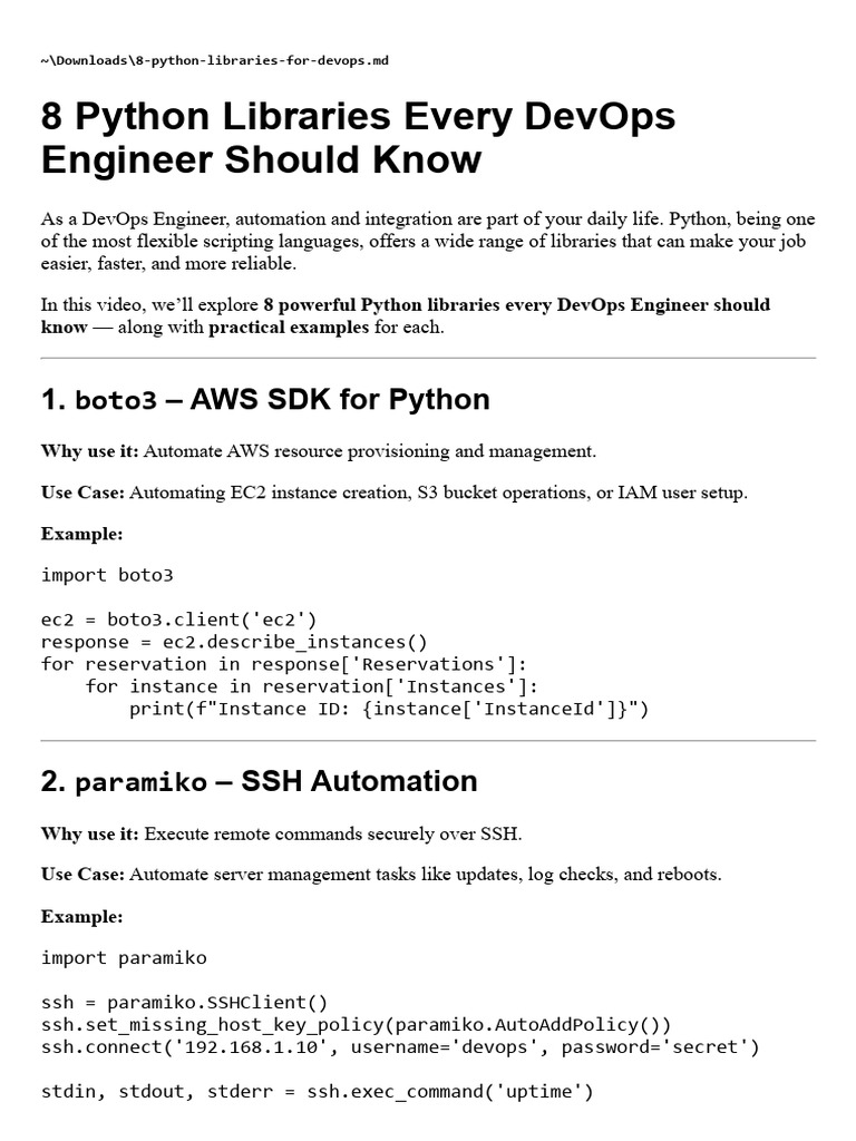 8 Python Libraries for Devops.md | PDF | Software Development | Computing