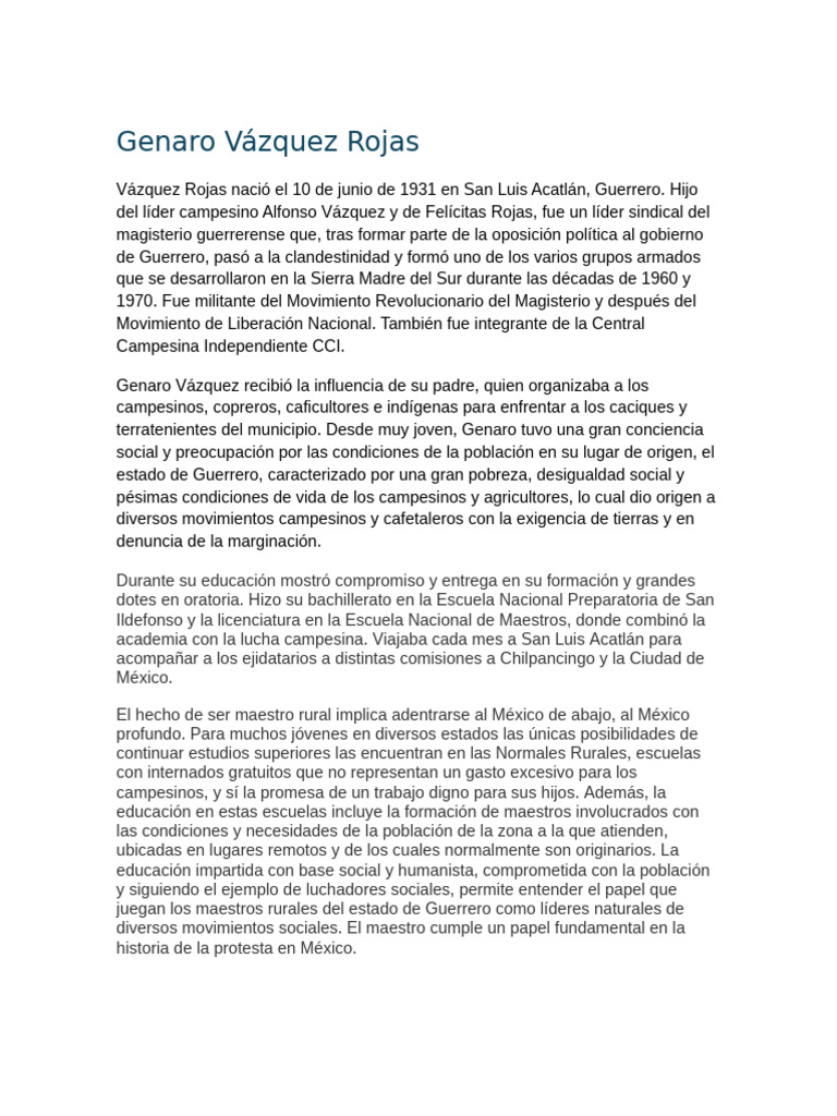 Genaro Vázquez Rojas: Lucha y legado social | PDF