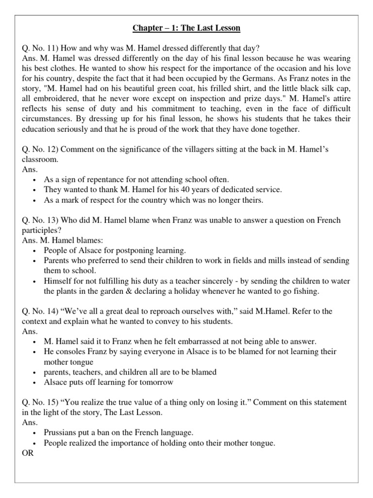 M. Hamel's Last Lesson: Themes and Insights | PDF | Empathy