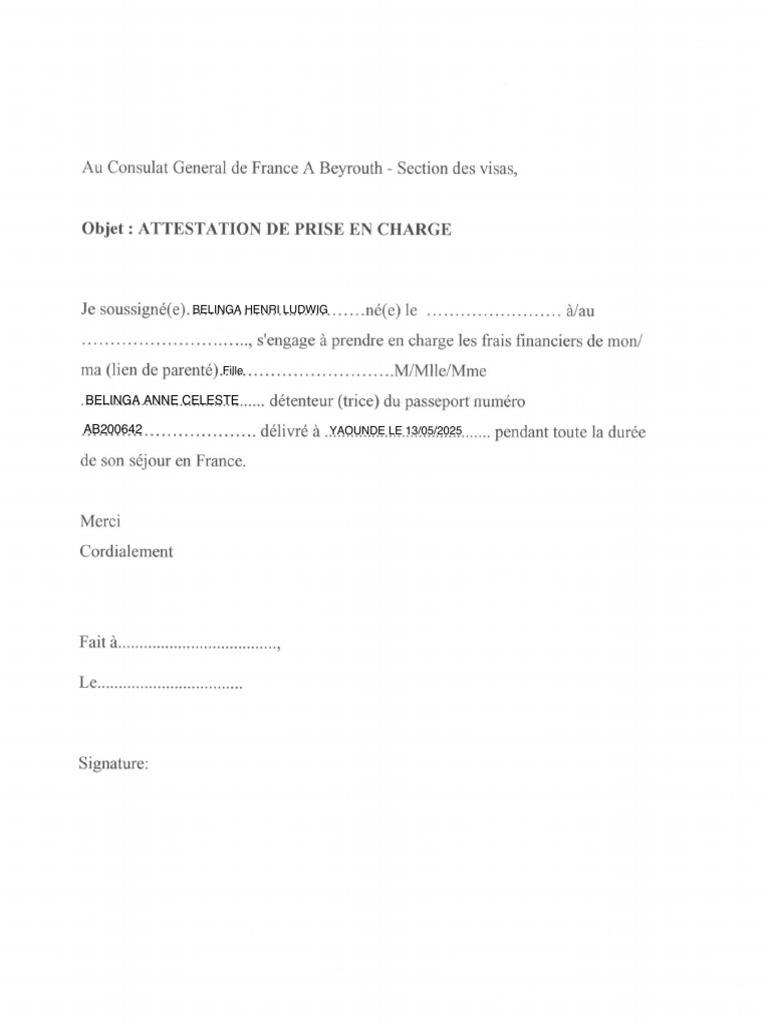 Attestation de Prise en Charge | PDF
