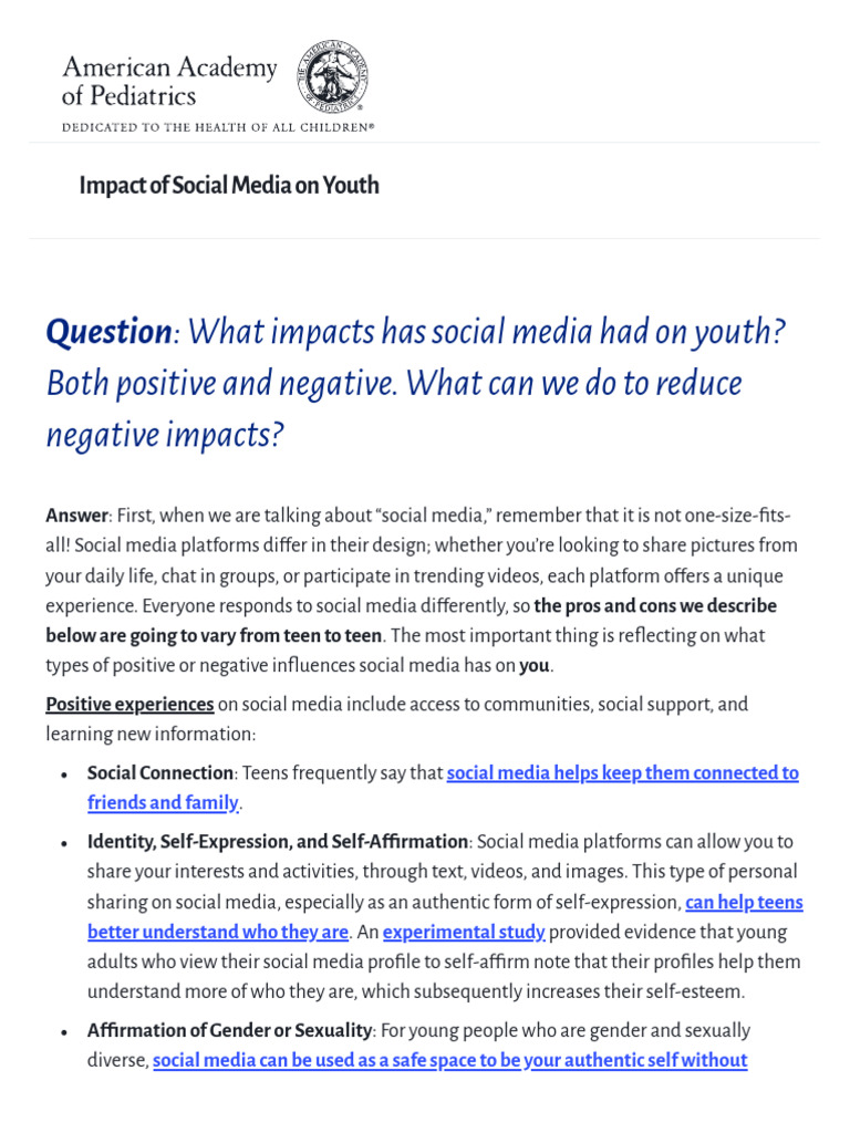 Social Media's Impact on Youth Wellbeing | PDF | Social Media | Popular ...