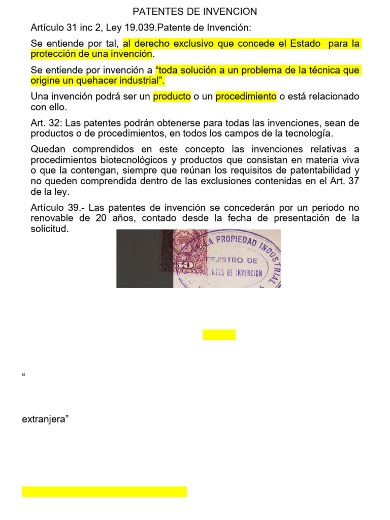 Clase 7 Patentes de Invencion | PDF | Patentar | Invención