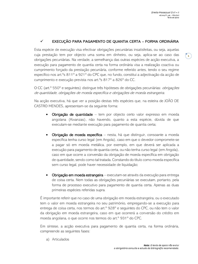 Execução para Pagamento de Quantia Certa | PDF | Sentença (jurídico ...
