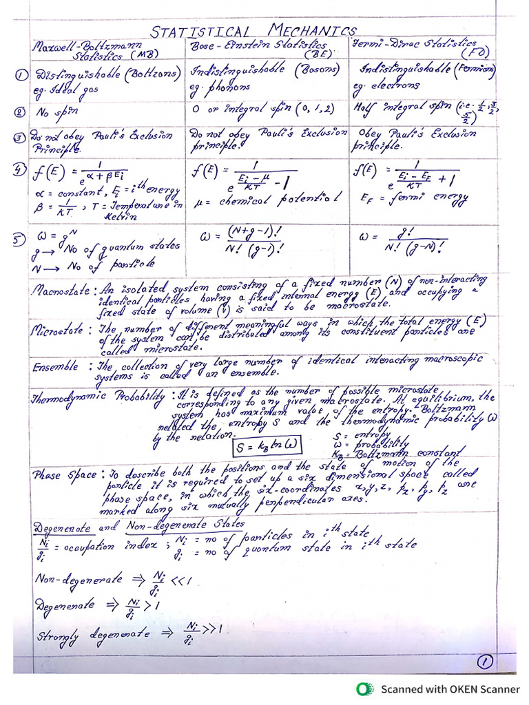 Stattistical Mech - Notes | PDF