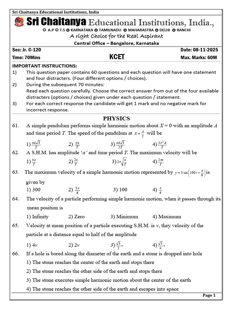 KCET Physics Question Paper 2025 | PDF | Deformation (Engineering ...