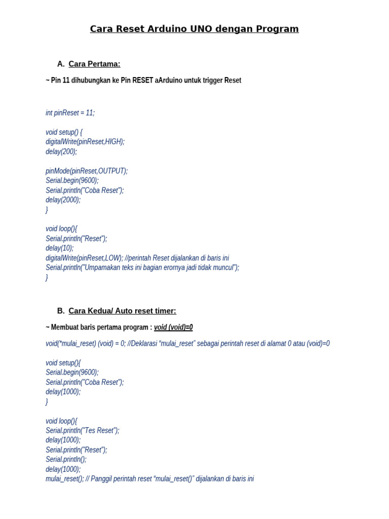 Cara Reset Arduino UNO Dengan Program | PDF