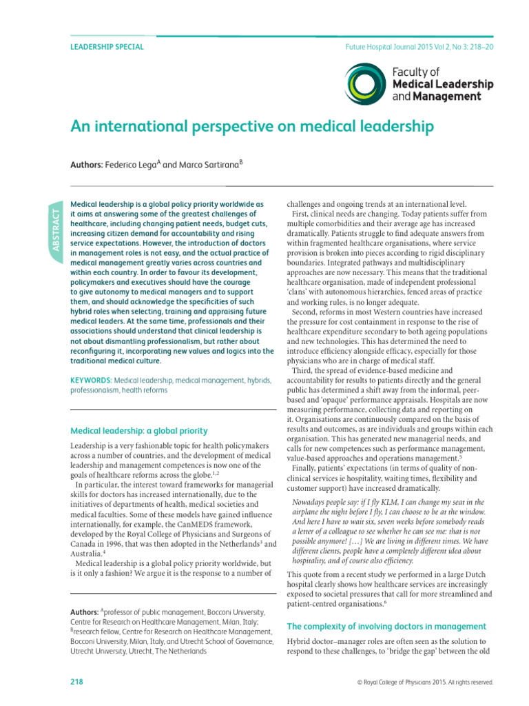 Global Trends in Medical Leadership | PDF | Health Care | Leadership