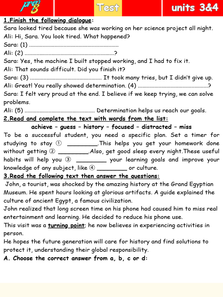 Test on unit 3&4 prep3 - 20251102 - 180127 - ٠٠٠٠ | PDF